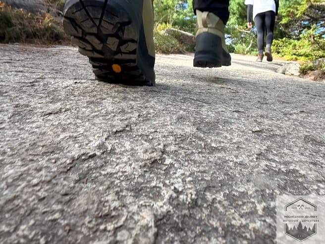 View of Vibram outsole on boots during testing