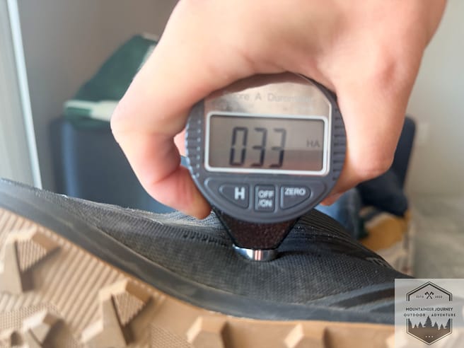 Our durometer measurement on the Adidas Terrex Free Hiker 3 midsole coming out to 33 HA
