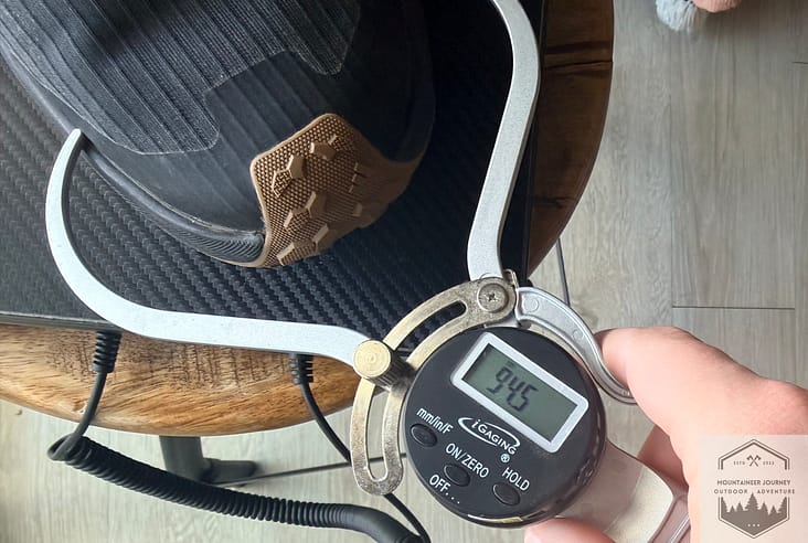 94.5 mm forefoot width as measured by our caliper on the Adidas Terrex Free Hiker 3