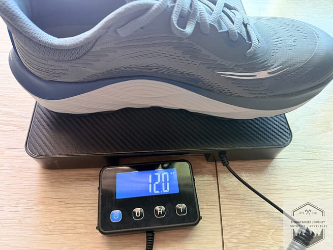 Topo Ultraventure 5, weighing 12 oz. per shoe on our calibrated scale