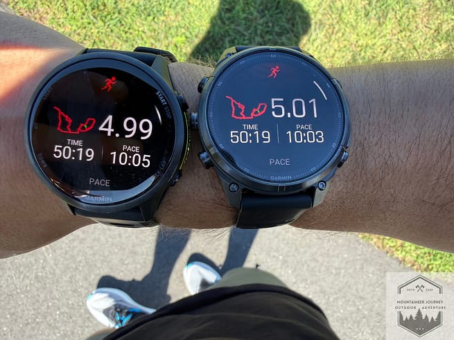 Summary of 5 mile run on both watch faces.
