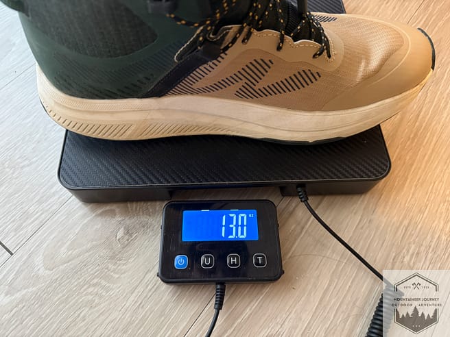 Hiking boots weighing 13 ounces per boot on our scale