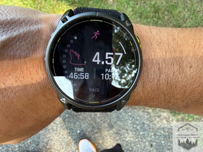 Post-Hike distance and pace on watch face of Enduro 3 was checked against our GPX mapping for accuracy.
