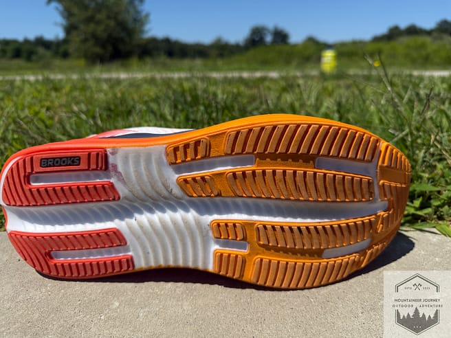 Outsole view of the Ghost Max 4 with noted new tread patterns