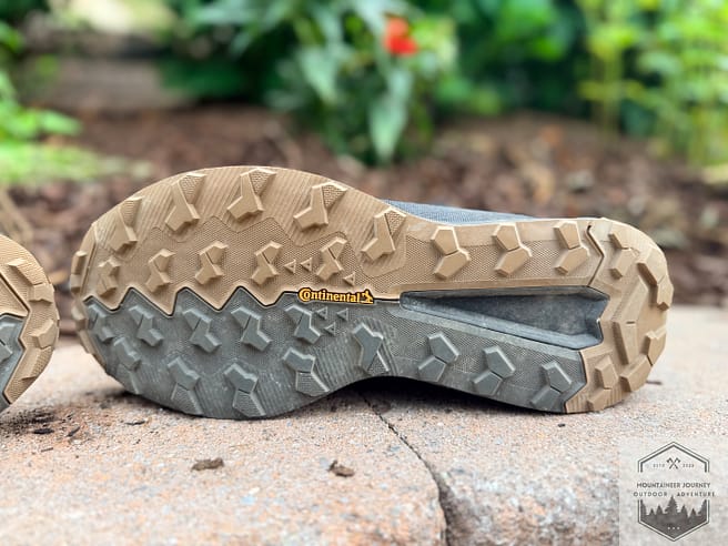 Continental outsole showing double lugs on the medial and lateral edges of boots