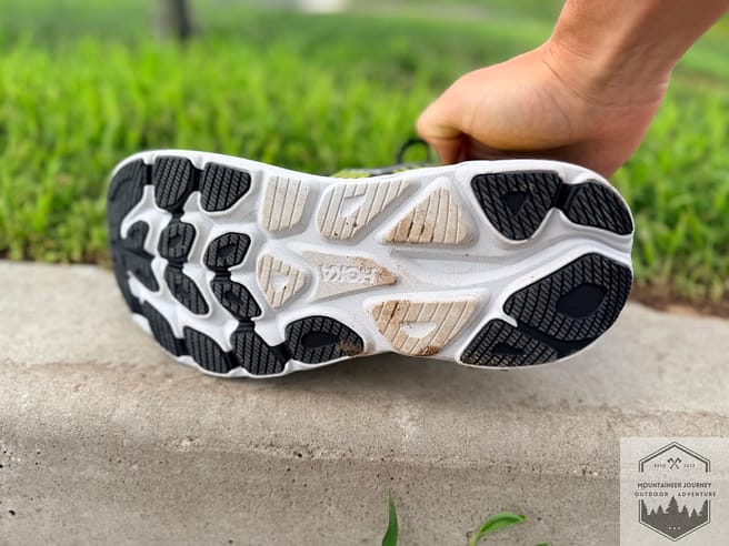 Durabrasion outsole on Clifton 11. More rubberized reinforcement towards the heel.