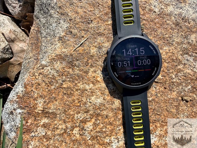 Watch face view. Placed on a rock after testing. View of different heart rate zones