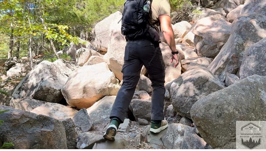 Balacing on boulder fields with Teva Trailsetter hiking boots