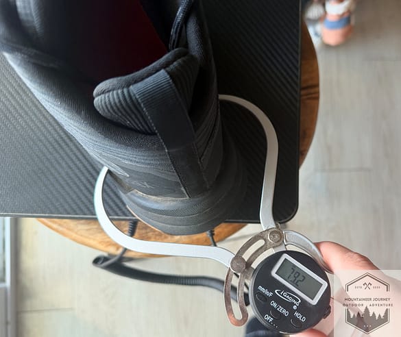 79mm heel width measured on the Adidas Terrex Free Hiker 3 with our digital caliper