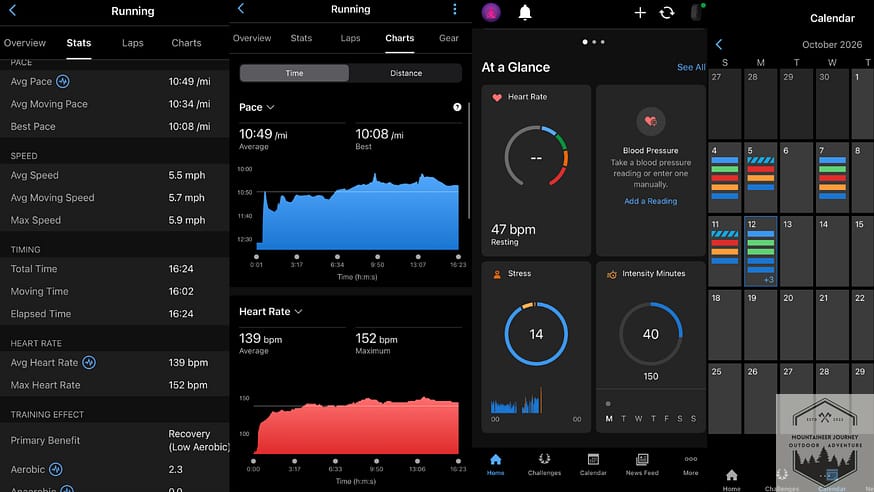 Garmin Cirqa in-app view of activity glances and recovery data