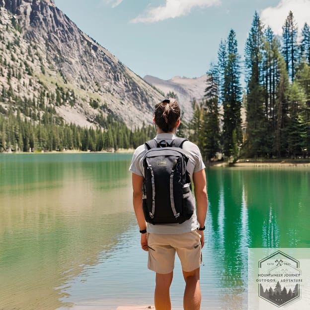 hiker looking over pine forest