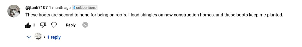 A comment our youtube expressing gratitude for one of the boots we suggested