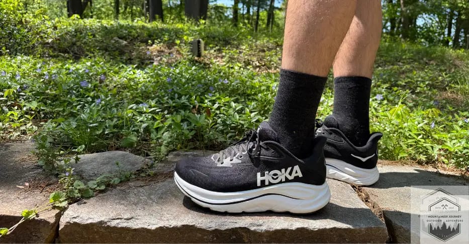 wearing darn tough light hiker with hoka shoes