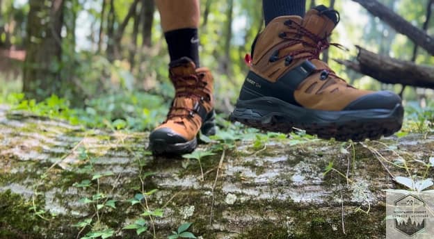 Balancing on a wooden tree while wearing the Quest 4