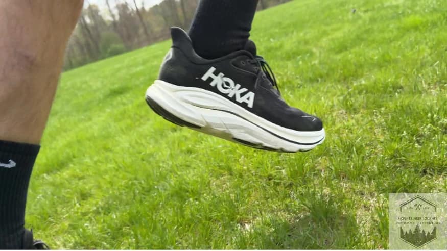 side view of the Clifton 10 while testing running/walking on grass