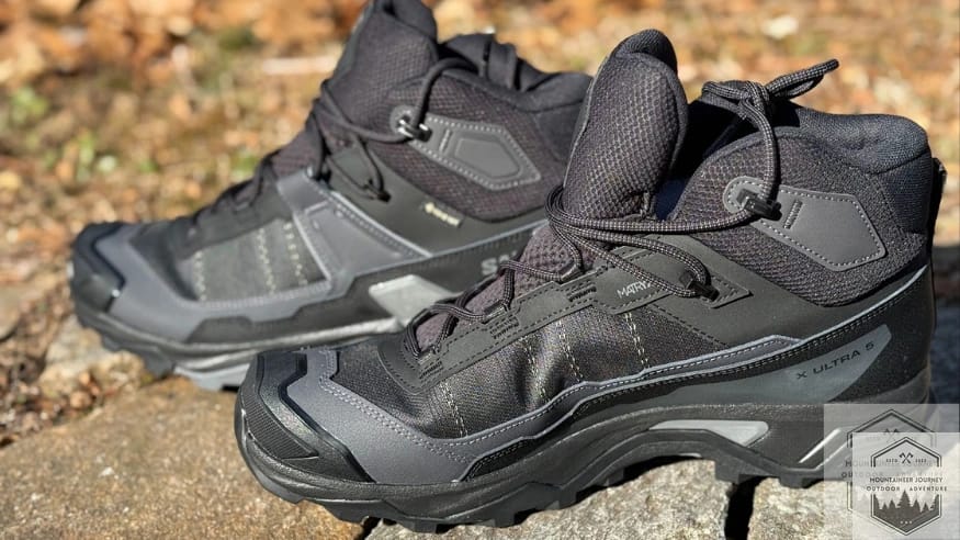 Salomon X Ultra 5 sitting on a stonewall showing the new iterated version
