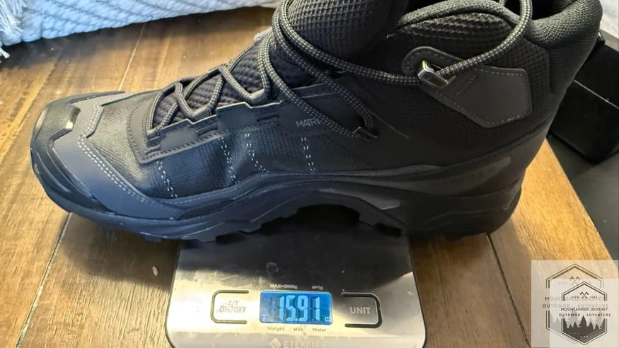 Salomon X Ultra 5 weighing 15.9 oz on our scale