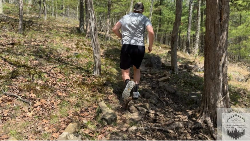 Testing the Merrell Agility Peak 5 on sharp, uneven rocks to evaluate the ESS rock plate protection and Vibram Megagrip traction.