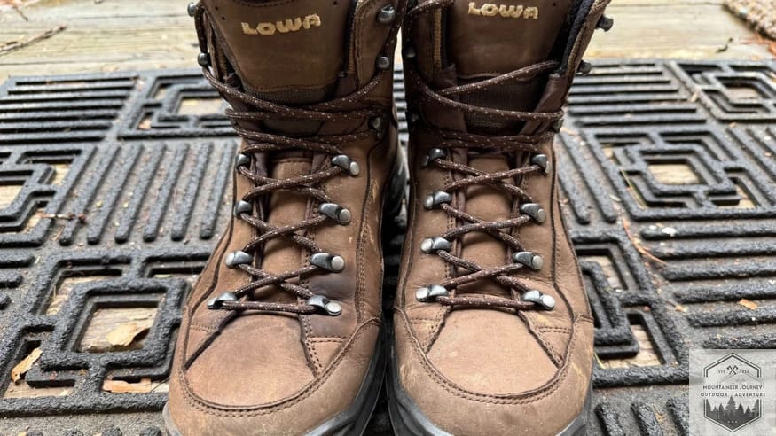 Hiking Boots properly cleaned and dried after a hike in the muddy rain