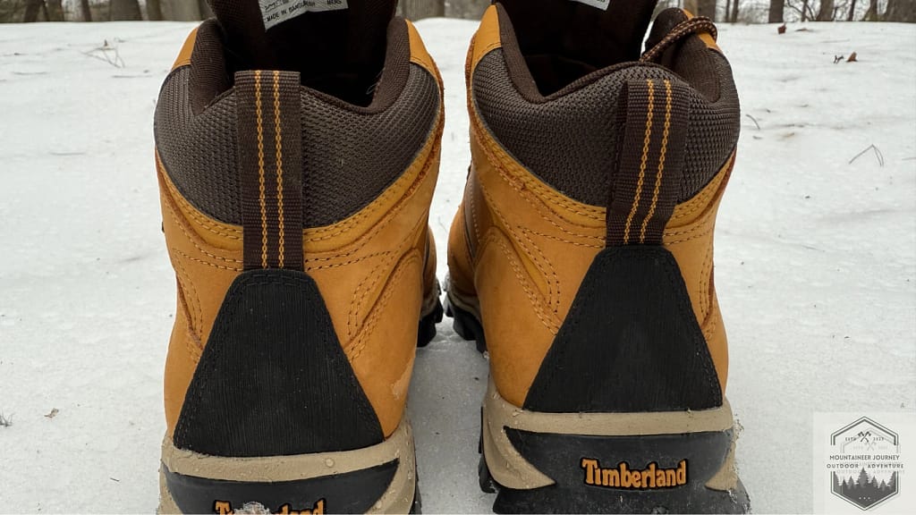 Backside view of Timberland Mt Maddsen showing back of ankle cuff and outsole