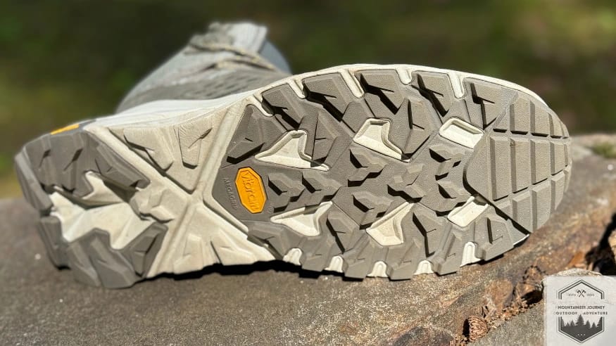 outsole view of the boot, multi-directional lugs