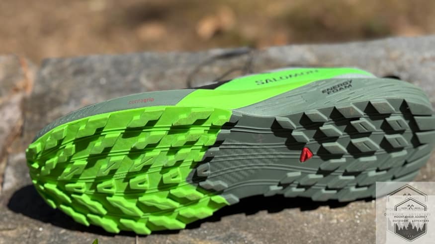 contagrip outsole and lugs of the sense ride 5 on a wall