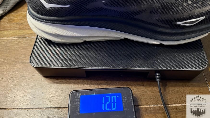 the Clifton 9 on our scale weighing 12 ounces per shoe