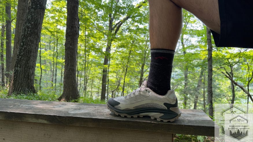 standing on bench while wearing the merrell moab speed 2