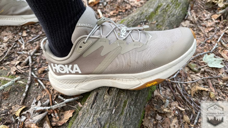 testing the traction of the hoka transport while going over uneven surface