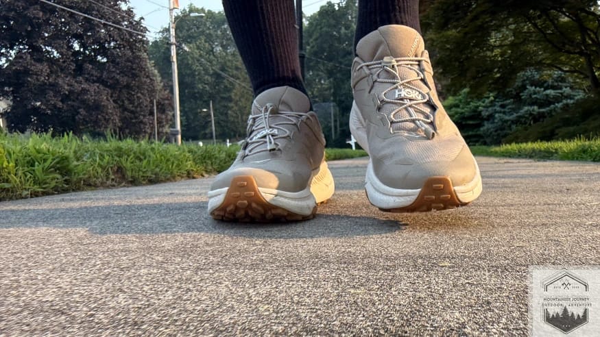 walking outside in the Hoka Transport