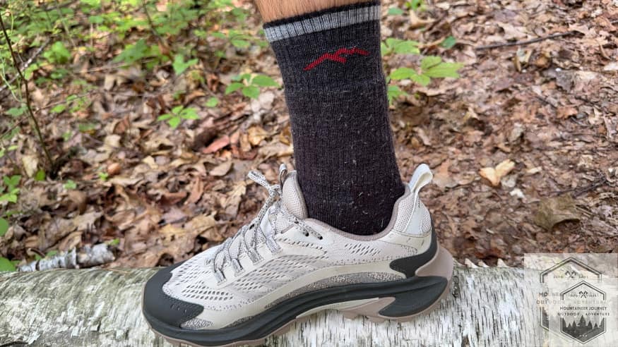 Wearing Darn tough light hiker which is a blend of materials