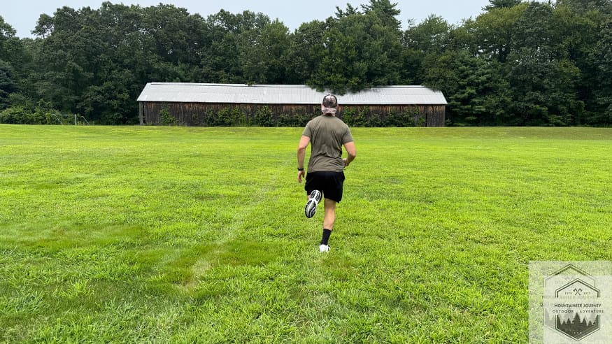 Running in grass with the Brooks Ghost Max 3