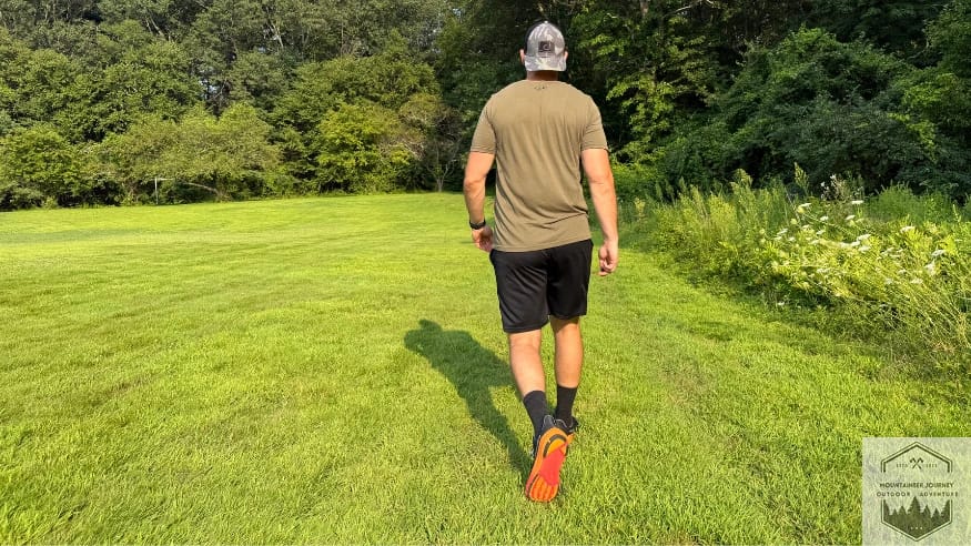 Testing the Altra Experience Flow 2 on grass to evaluate the natural foot expansion and stability provided by the FootShape toe box