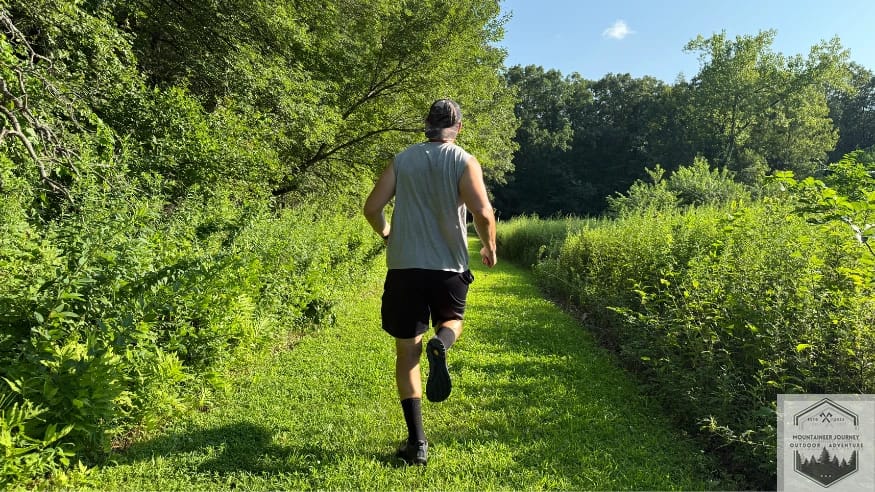 Running on grass covered path during testing of Timp 5