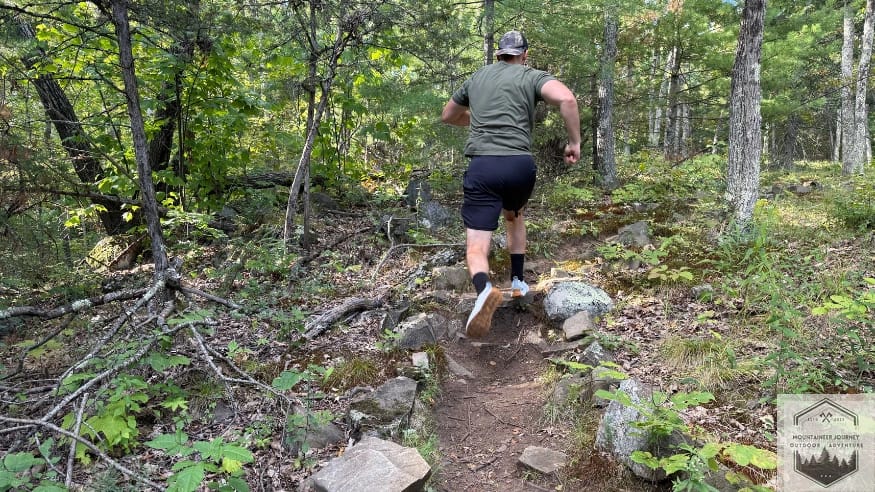 Running on technical terrain with the norda 01 during testing