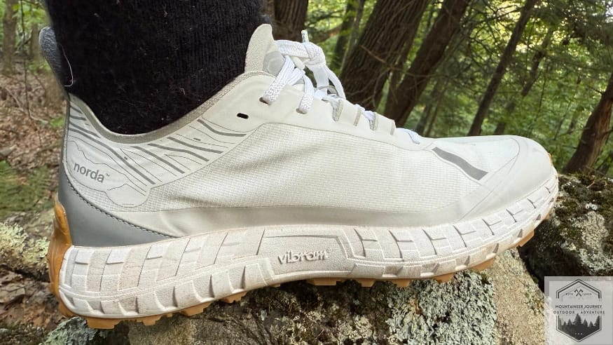On-foot view of the Norda 001 planted firmly on a large rock surface
