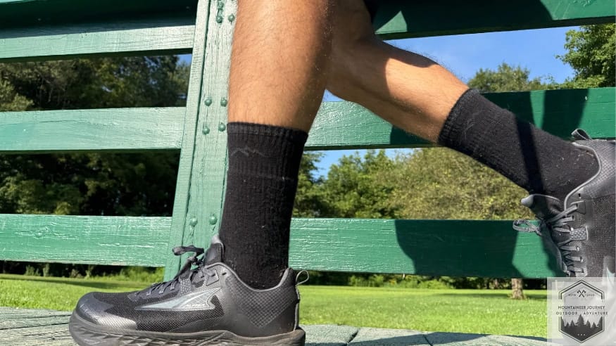 Wearing darn tough socks while crossing bridge