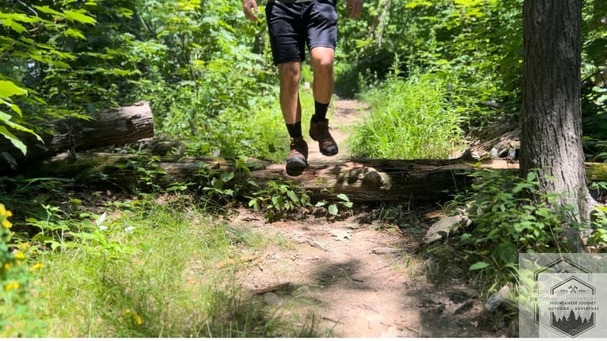 Testing out Moab 3 on summer trail, showing ventilation pockets on boots