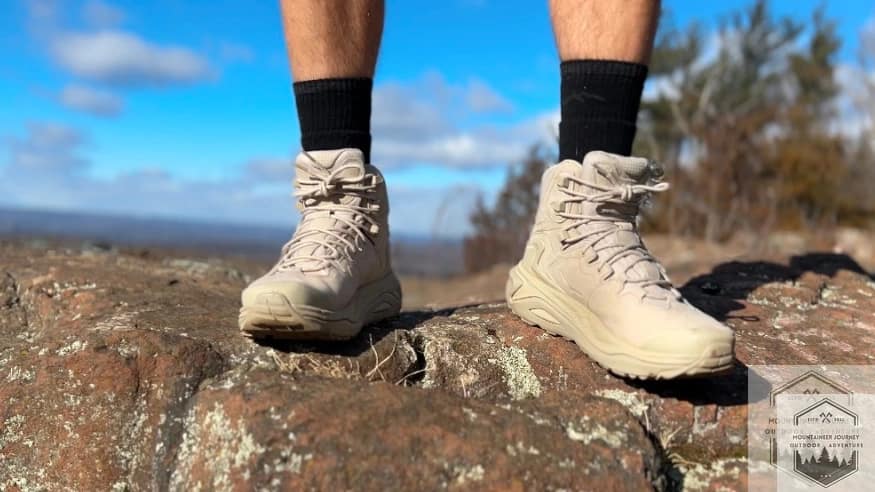 Wearing Darn Tough full-cushion during testing on hike