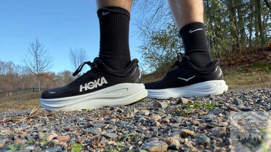 Standing on gravel with the Hoka Bondi 9