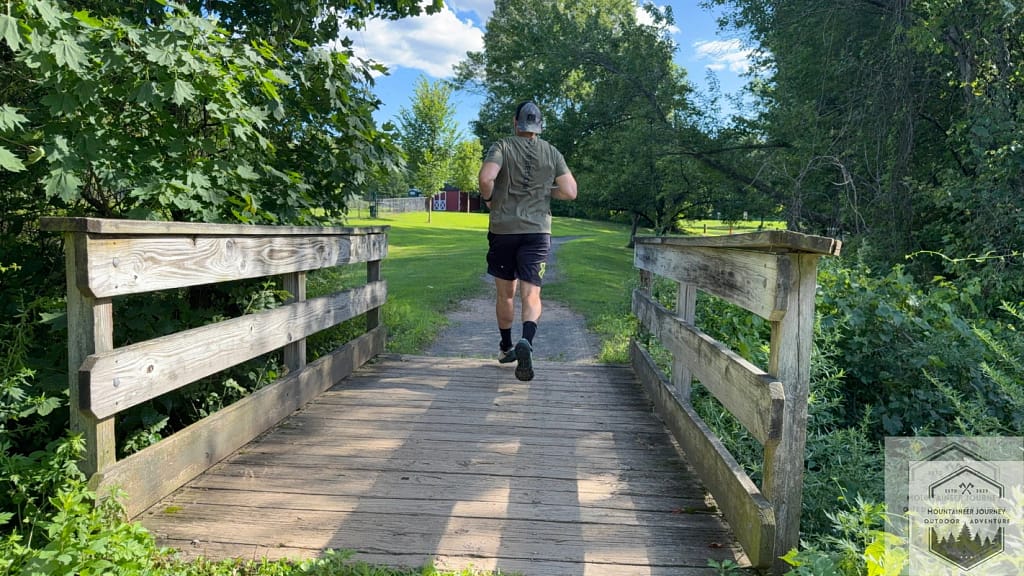 Crossing a bridge during testing of the Merrell Nova 4
