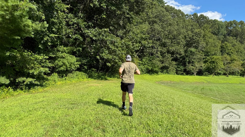 Running in grass field during testing