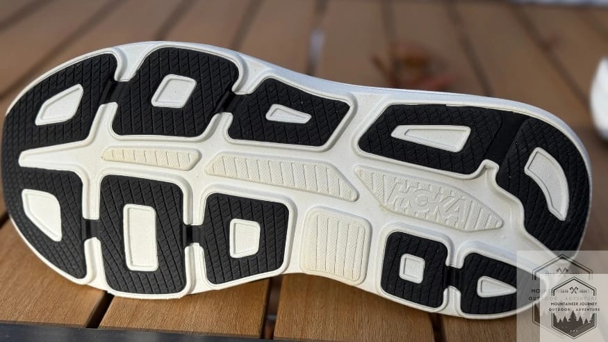 View of entire durabrasion outsole after 70 miles of test saying with minimal breakdown.