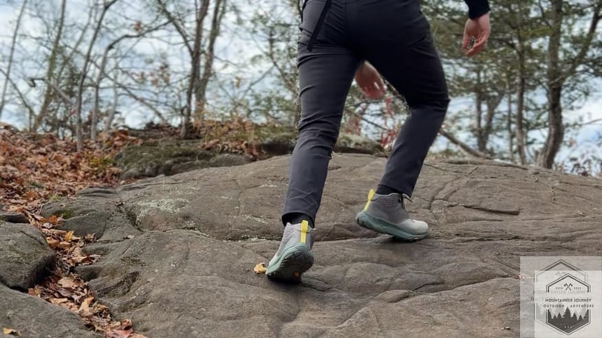 Hiking up inclined rock, testing traction