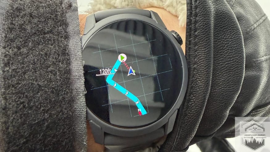 Coros Pace 4 watch face during GPS route