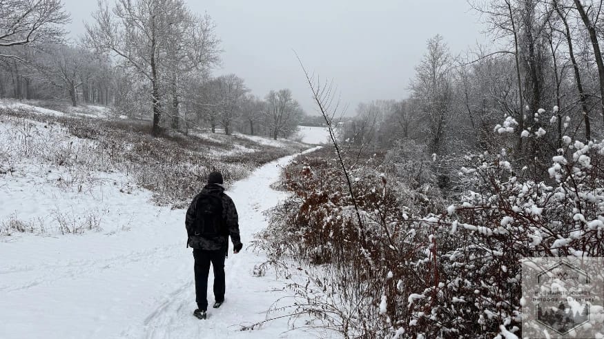 Testing ankle stability on snow covered trail