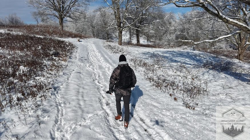 Testing hiking shoes in snowy conditions