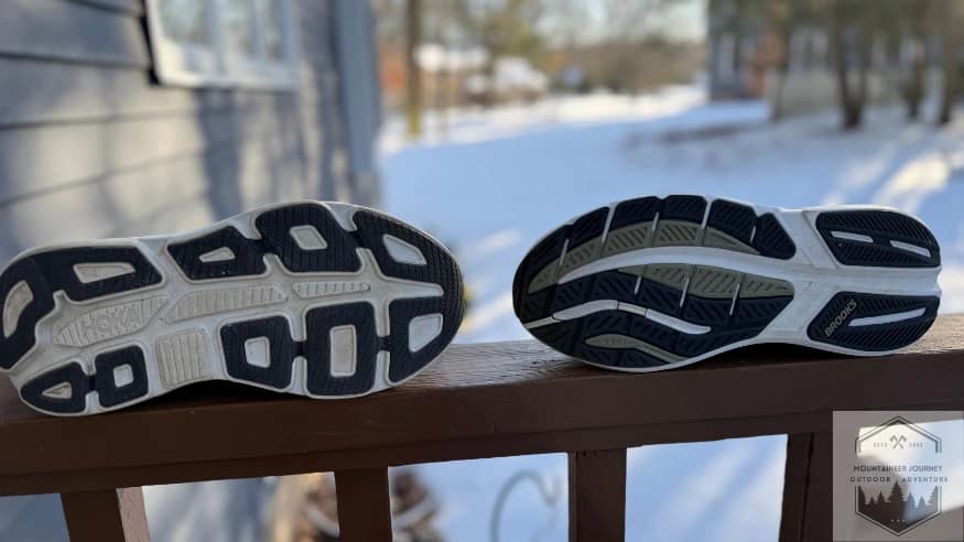 Outsole and tread view of both shoes compared side by side