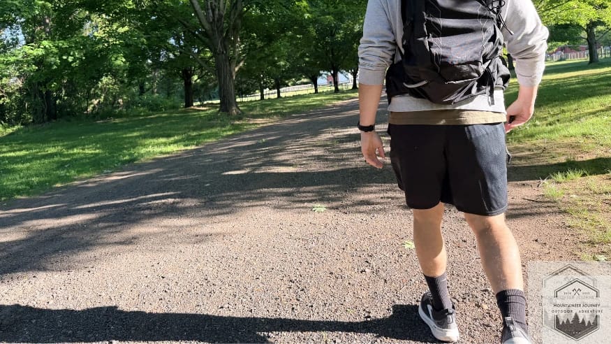 Walking on a gravel path during our first walk with the Glycerin GTS 23