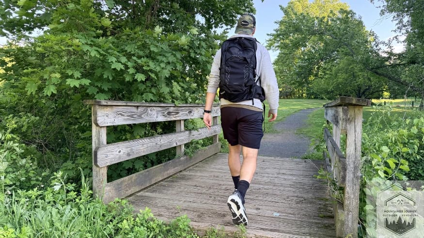 Walking over bridge with Glycerin GTS 23 during testing of impact absorption